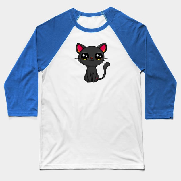Back Cat chibi with big eyes Baseball T-Shirt by ngoclucbkhn